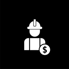 Worker icon vector male construction person profile avatar with dollar sign isolated on black background