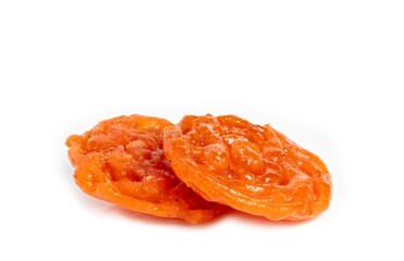 Jalebi or Jilapi Isolated on White Background with Copy Space, Also Known as Zalabia or Mushabak