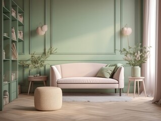 Pink and green cottage style interior room. Generative AI