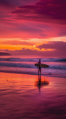 Fototapeta na wymiar Surfer riding an ocean wave in the sunset 