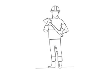 A man wearing a firefighter's suit. Firefighter one-line drawing