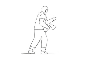 A firefighter prepares to do his job. Firefighter one-line drawing