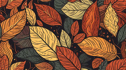 texture with seamless pattern of autumn leaves. Generative AI