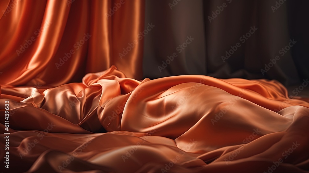 Poster a bed covered in a blanket next to a window with curtains. generative ai