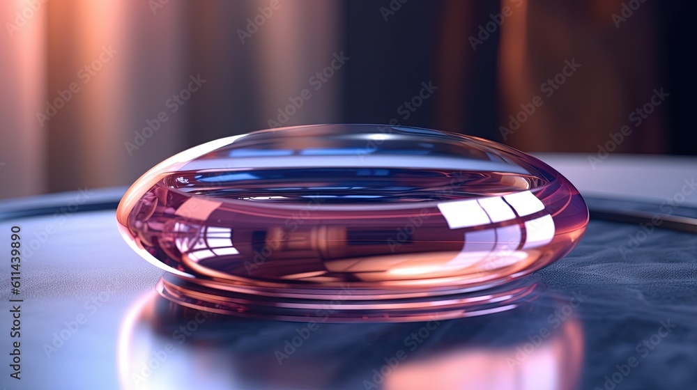 Poster a close up of a glass object on a table top. generative ai