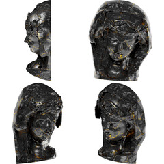 Head of an unwise Virgin A captivating black marble statue with golden accents for artistic projects.