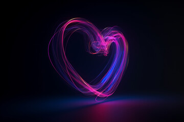 An image of a minimalist neon heart shape with bright purple and magenta tones against a clean navy blue background.