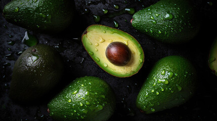 Ai generated illustration top view Fresh avocado on table