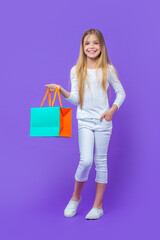 teen girl standing with shopping purchase. teen girl with shopping purchase