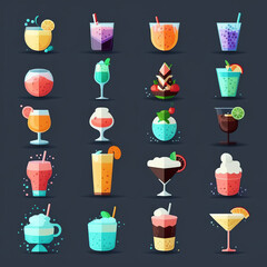 Ai generated illustration Assorted cocktails on black background.