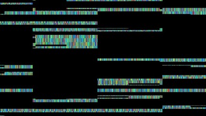 No signal on TV. Chaotic colored lines, cubes and artifacts on a black monitor screen. Bad screen image.