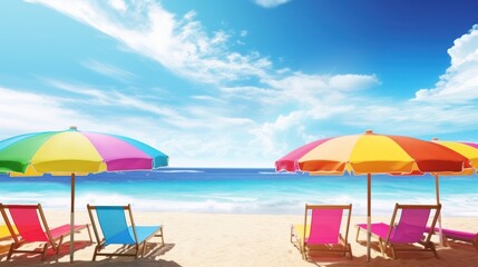 Fototapeta na wymiar beach with umbrella and chairs HD 8K wallpaper Stock Photographic Image