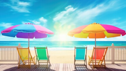 beach and umbrella HD 8K wallpaper Stock Photographic Image