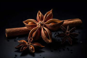 Ai generated illustration  anise star and cinnamon stick