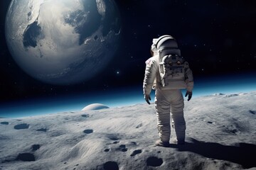 Astronaut on the moon, sci-fi concept, digital illustration. Generative AI