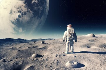 Astronaut on the moon, sci-fi concept, digital illustration. Generative AI