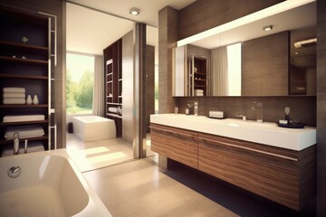 Modern bathroom, modern architecture concept, digital illustration. Generative AI