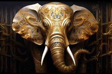 Obraz premium Beautiful elephant with golden details, wildlife concept. Generative AI