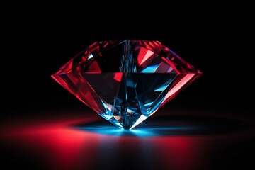 An image of a sleek neon diamond shape with alternating red and blue shades on a clean white background.