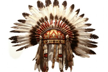Indian headdress illustration, culture concept, white background. Generative AI