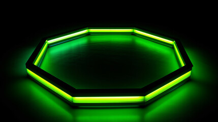 An image of a sleek neon octagon with alternating green and yellow shades on a clean white background.