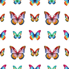 Obraz na płótnie Canvas Colorful butterflies pattern, digital illustration, AI-assisted creation