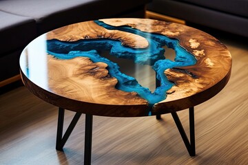 Coffee table by epoxy resin while drinking really cool coffee time. Generative AI Technology 
