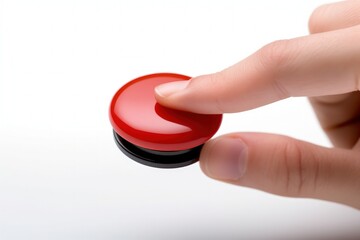 Hand pressing red button, business concept, white background, digital illustration. Generative AI