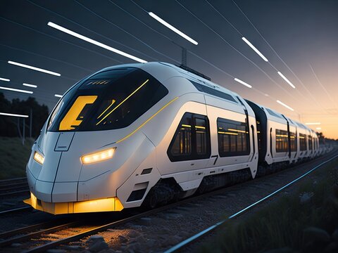 futuristic white ecofriendly electric train. ai generative