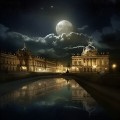 Palace of Versailles on moonlight