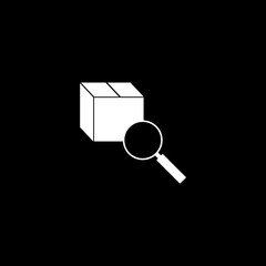 Cargo box icon illustration with search isolated on black background