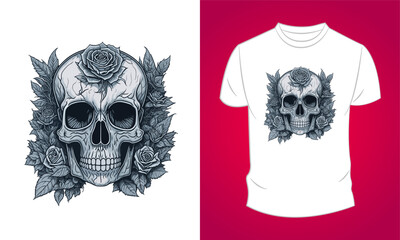 Vector composition wall art, with skull and rose