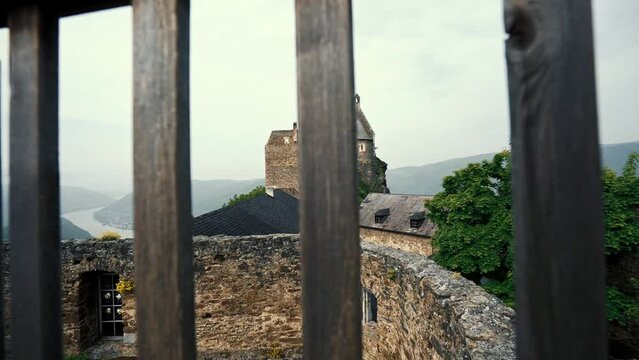 View of Aggstein Castle - Austria Aggstein , with a fantastic view of the World Cultural Heritage site of Wachau .