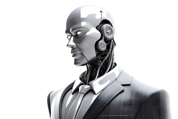 Cyberpunk. Businessman White Collar Worker. Robot dressed in a business suit. Generative Ai. Chat Bot.