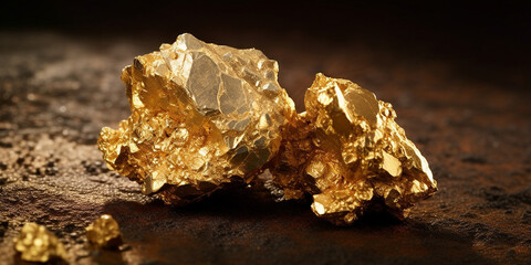 Fototapeta premium Gold Nugget auf schwarzen Hintergrund Nahaufnahme, ai generativ