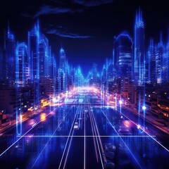 Fototapeta na wymiar Futuristic infrastructure of a smart night city. Generative AI
