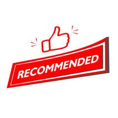 red vector illustration banner recommended with thumbs up
