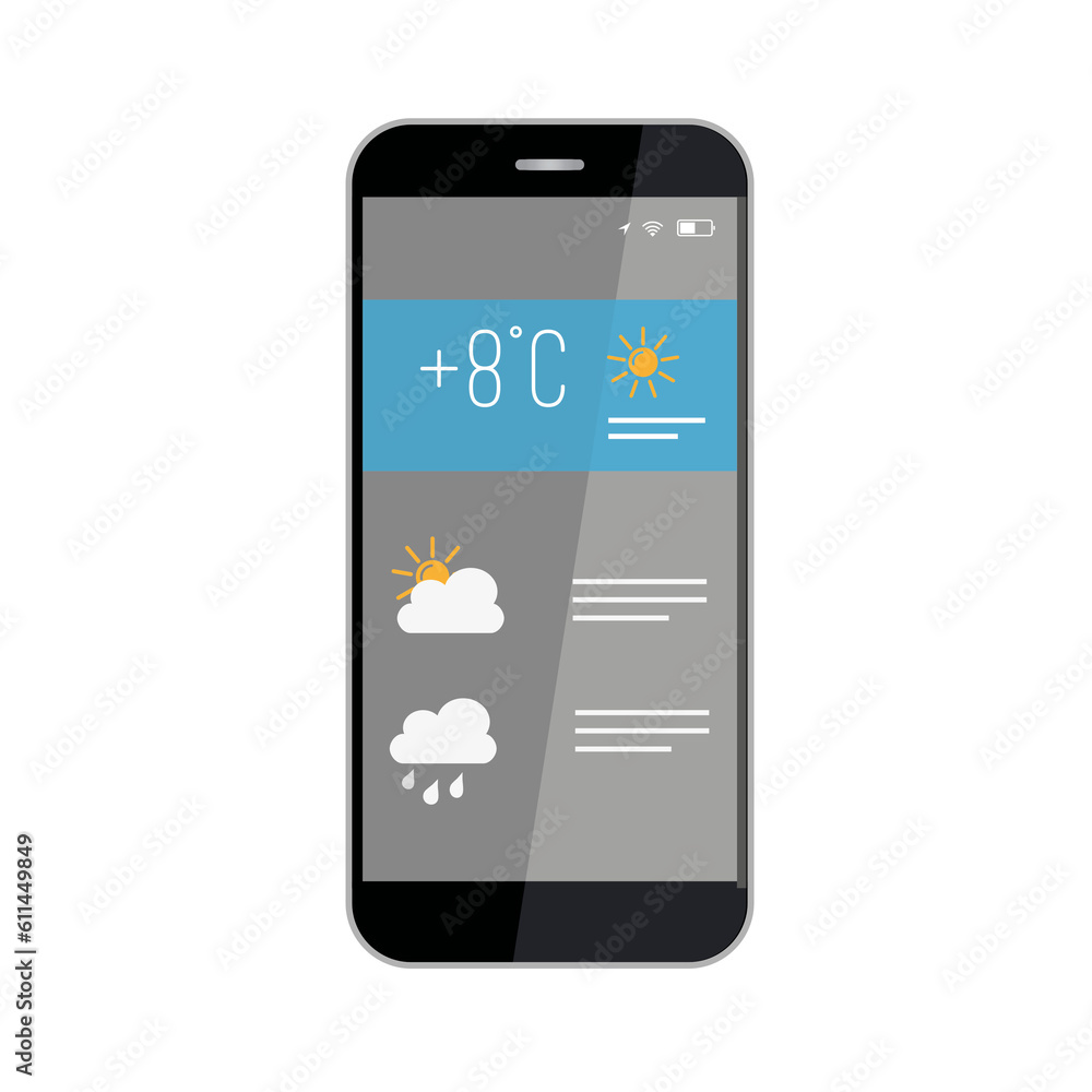 Poster weather forecast smartphone interface vector template. mobile app page design layout. hourly data. h