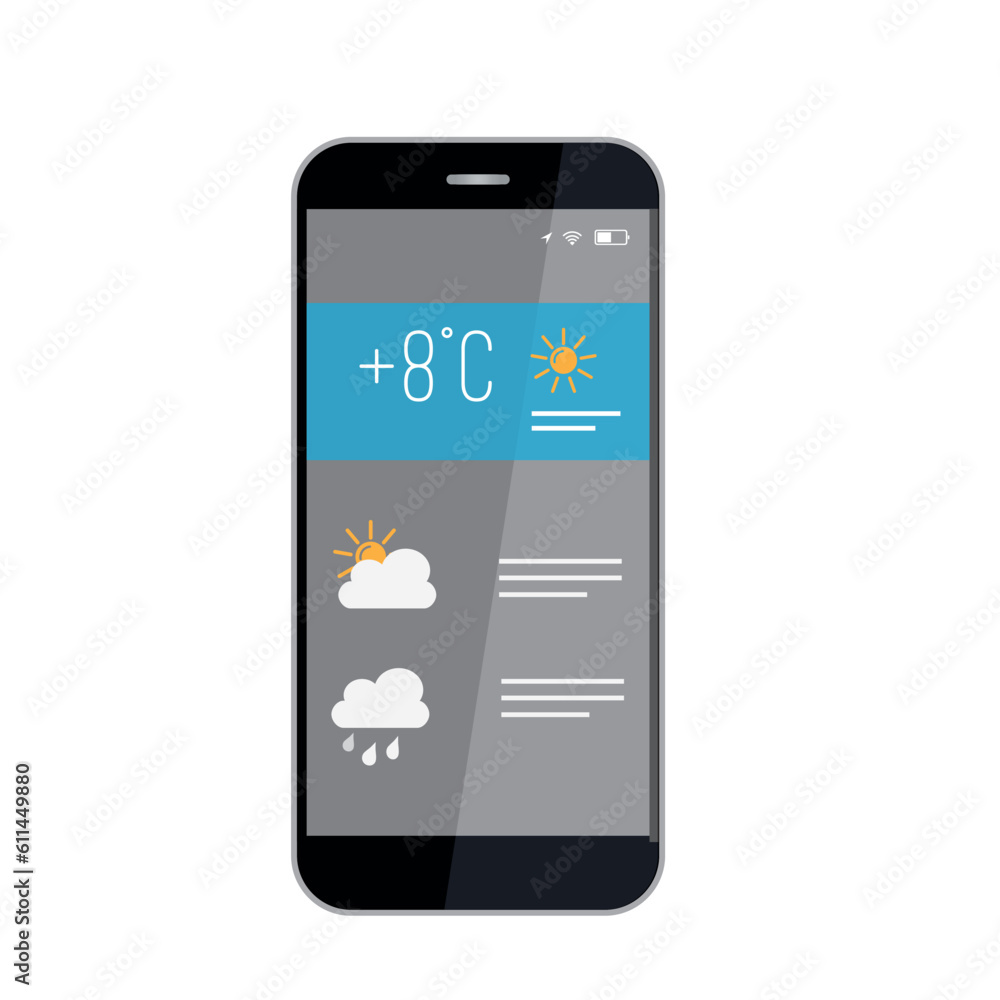 Poster weather forecast smartphone interface vector template. mobile app page design layout. hourly data. h