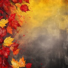 Template for a postcard, poster, greeting card, invitation template. Autumn mood with yellow and red leaves. The Day of knowledge. Thanksgiving invitation. Text space. Generative AI.
