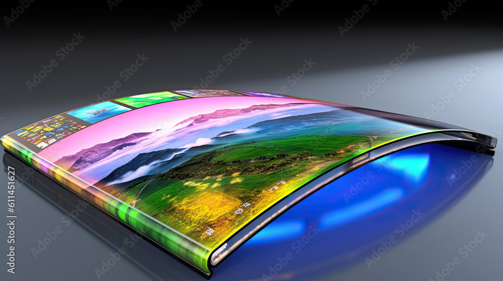 Poster concept of large flexible tv screen or professional led monitor for digital graphics generative ai