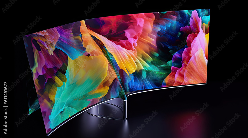 Poster concept of large flexible tv screen or professional led monitor for digital graphics generative ai