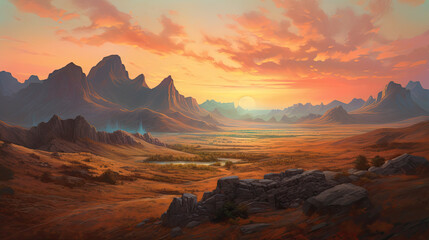 Obraz na płótnie Canvas Majestic Mountain View - Digital Illustration of a Dreamlike and peaceful mountain background - Generative AI