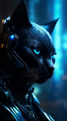 black cat cyberpunk portrait generative AI