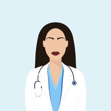 Female Doctor, In A White Coat With A Statoscope. Medical Worker In Flat Faceless Style. Doctor.Vector Illustration For Life And Print