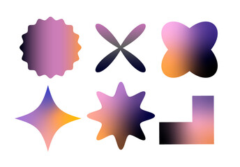 Obraz premium Brutalist abstract geometric gradient shapes with grain texture. Set of geometric shaped vectors. Contemporary design. collection of Y2k elements. geometric gradient brutalism vector set. 