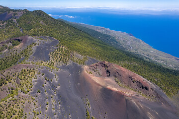 Aerial view of Volcanic craters in La Palma – Cumbre Vieja volcano route - Canary Islands © Mike Workman