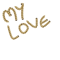 gold chain text. my love text. word made from gold
