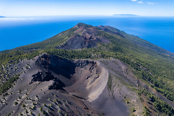 Aerial view of Volcanic craters in La Palma – Cumbre Vieja volcano route - Canary Islands © Mike Workman