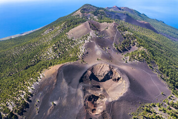 Aerial view of Volcanic craters in La Palma – Cumbre Vieja volcano route - Canary Islands